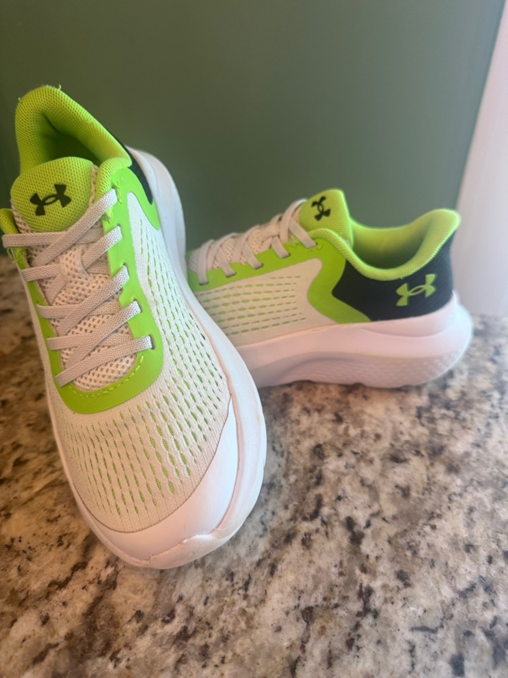 Under Armour Little Boys White & Neon Green Athletic Sneakers